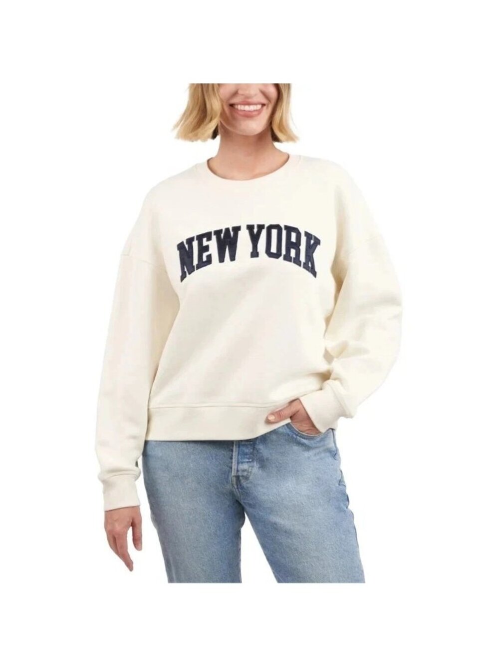 NWT Elle Sport Women's XL New York Graphic Crewneck Sweatshirt Ivory White B1658
